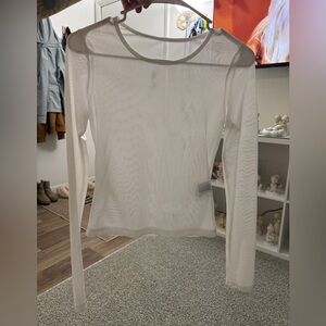 SHEIN Cream Sheer Long Sleeve Top